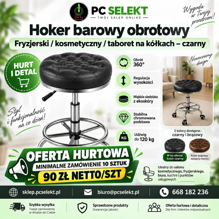 Hoker Barowy Obrotowy Fryzjerski Kosmetyczny Taboret Na Kółkach-hx153-hurt.png