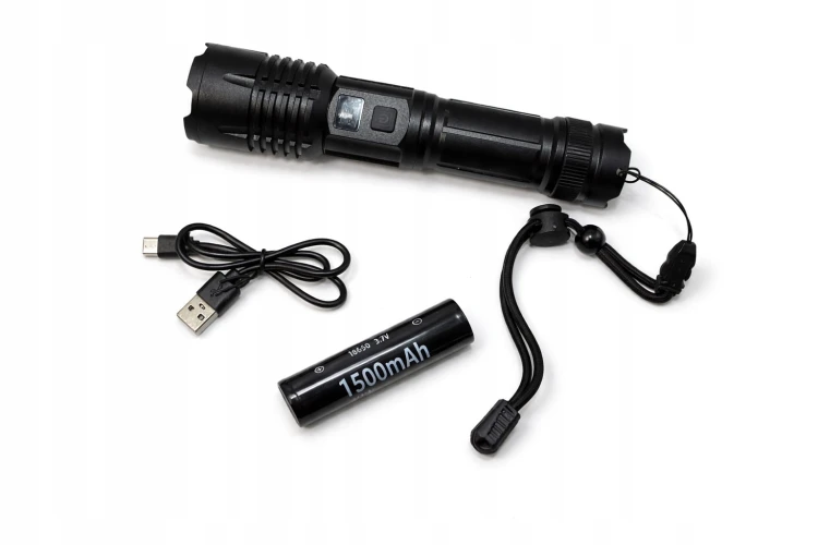 LATARKA Taktyczna LED AKUMULATOROWA Z WSKAŹNIKIEM Baterii 1500mAh CZARNA.jpg