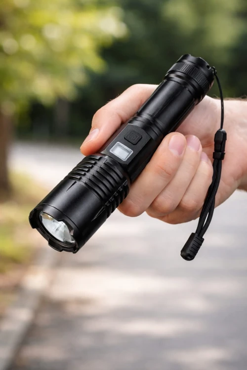 LATARKA Taktyczna LED AKUMULATOROWA Z WSKAŹNIKIEM Baterii 1500mAh CZARNA.jpg
