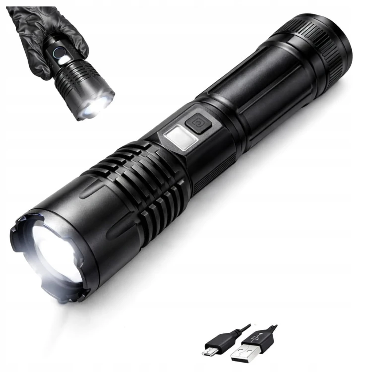 LATARKA Taktyczna LED AKUMULATOROWA Z WSKAŹNIKIEM Baterii 1500mAh CZARNA.jpg