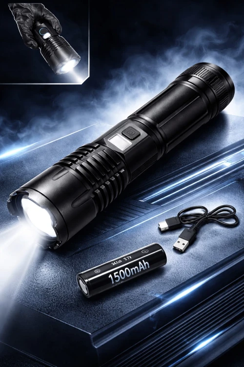 LATARKA Taktyczna LED AKUMULATOROWA Z WSKAŹNIKIEM Baterii 1500mAh CZARNA.jpg