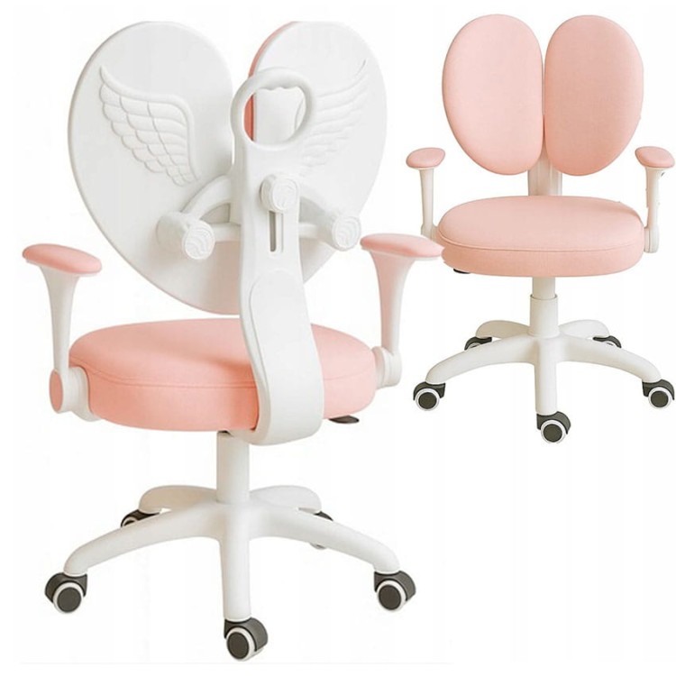 KRZESŁO BIURKOWE FOTEL OBROTOWY DO BIURKA DLA DZIECKA SKRZYDŁA RÓŻOWY HX26.jpg